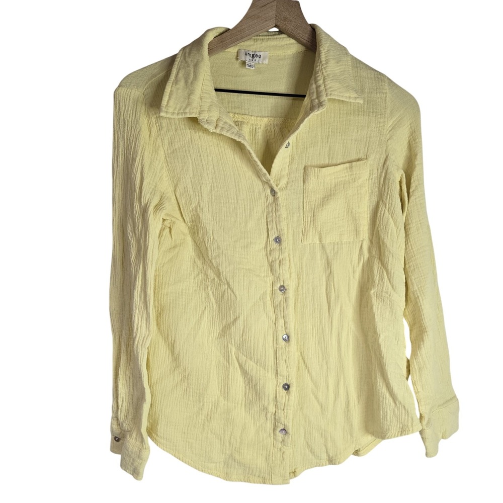 Umgee Button Down‎ Shirt Women Small Yellow Cotton Gauze Coastal Boho Top